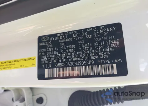 2022 Hyundai Kona N Line z USA, uszkodzony, nr VIN KM8K33A30NU905389